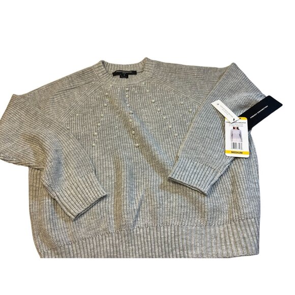 Pearl-Embellished Gray Knit Sweater Women's Medium By French Connection - Picture 1 of 1